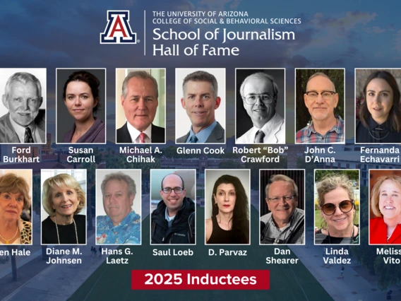 A collage of photos of fifteen Journalism Hall of Fame inductees