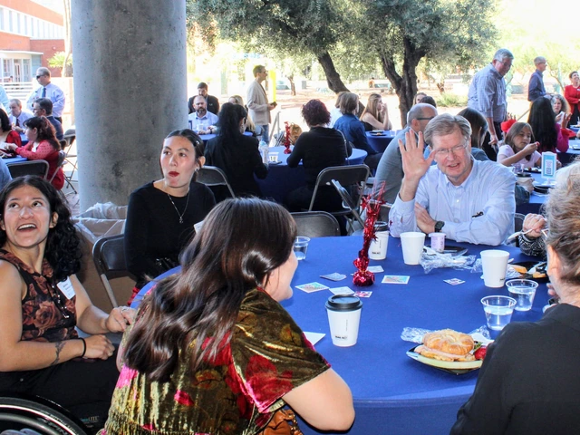 Guests sit at table at event