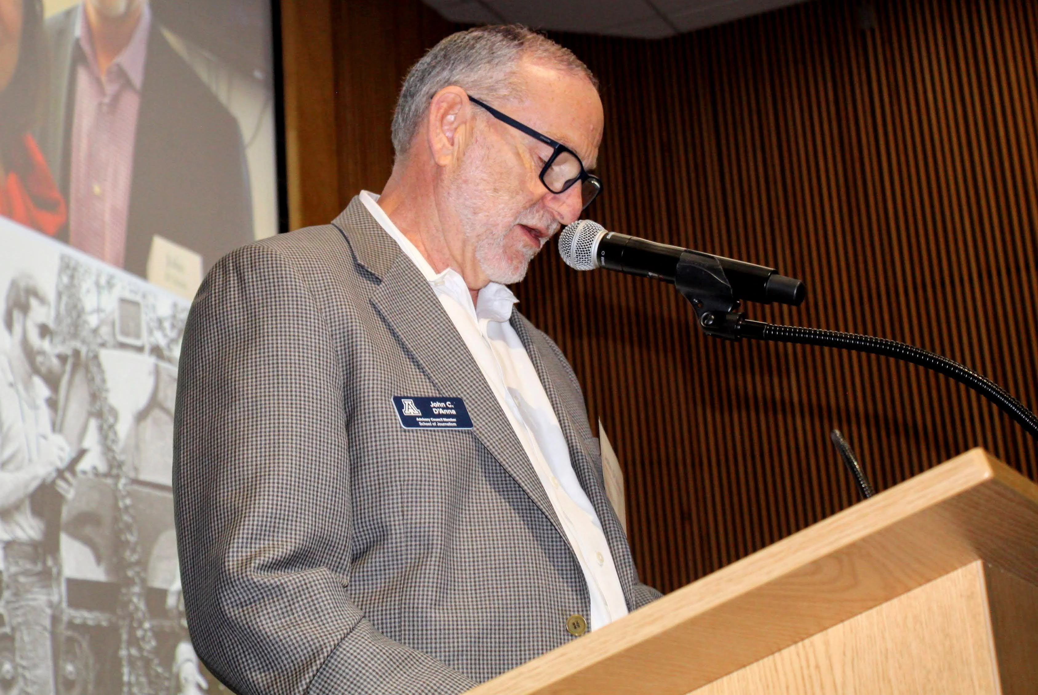 Inductee gives acceptance remarks at podium