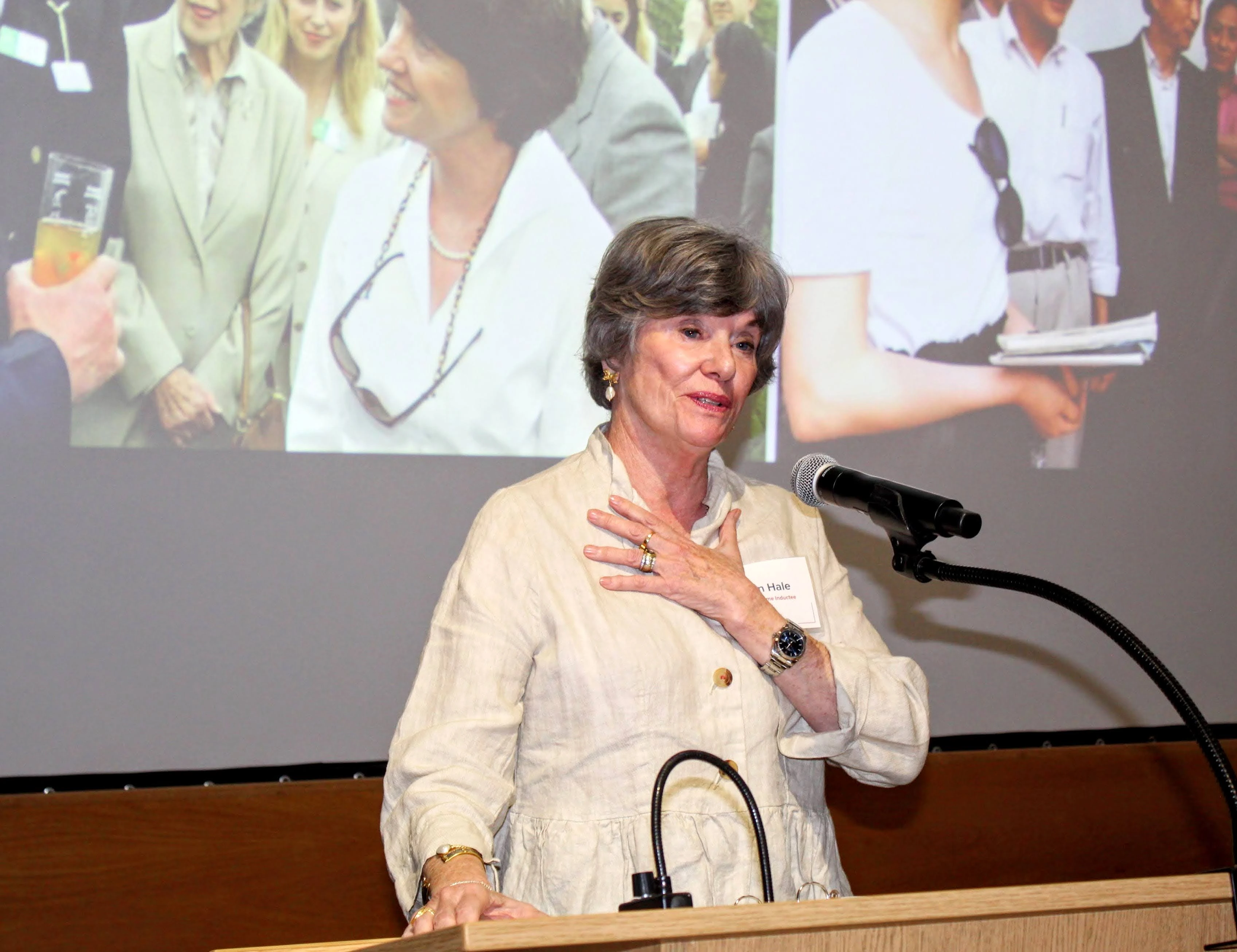 Inductee gives acceptance remarks at podium