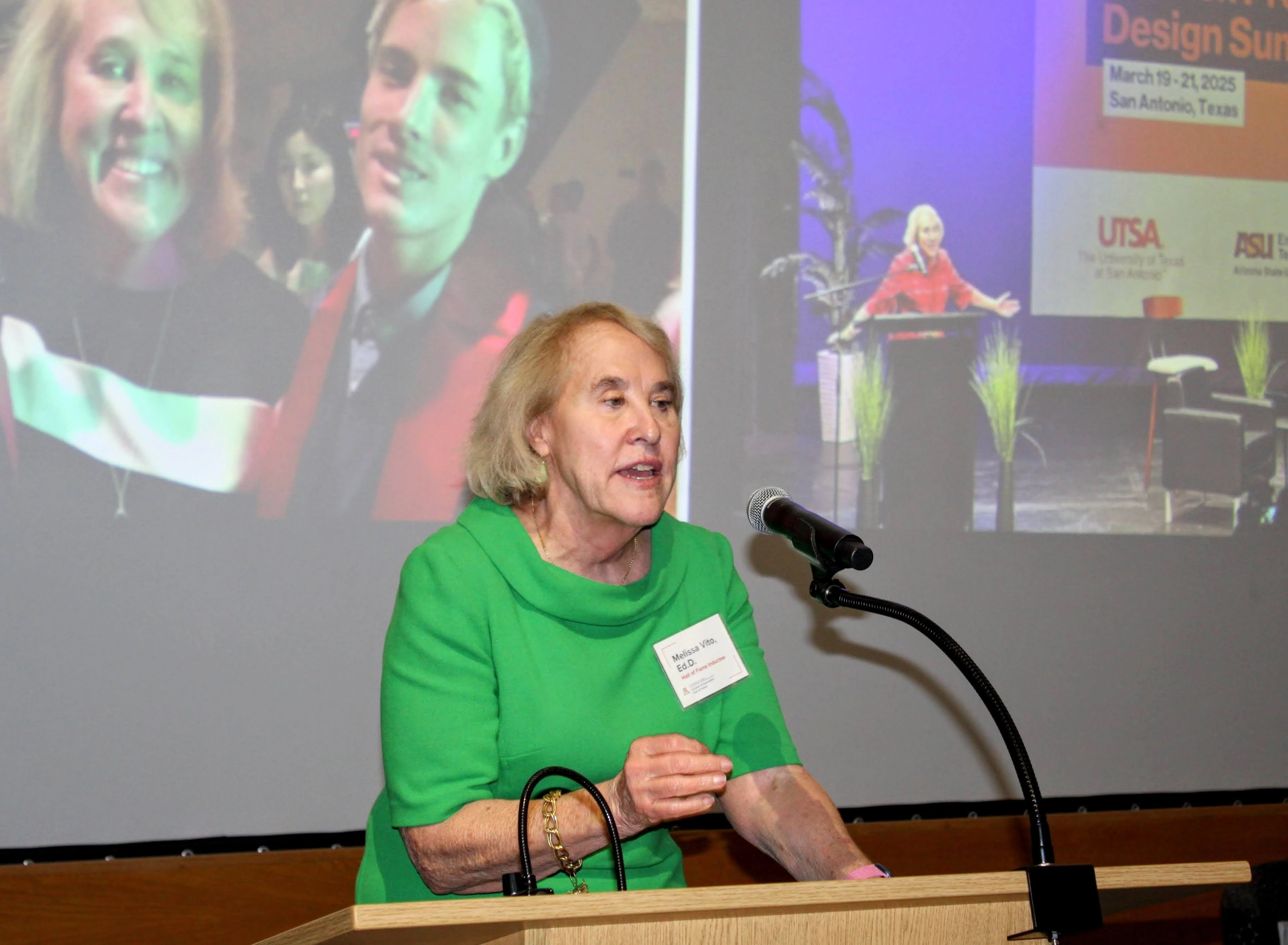 Inductee gives acceptance remarks at podium