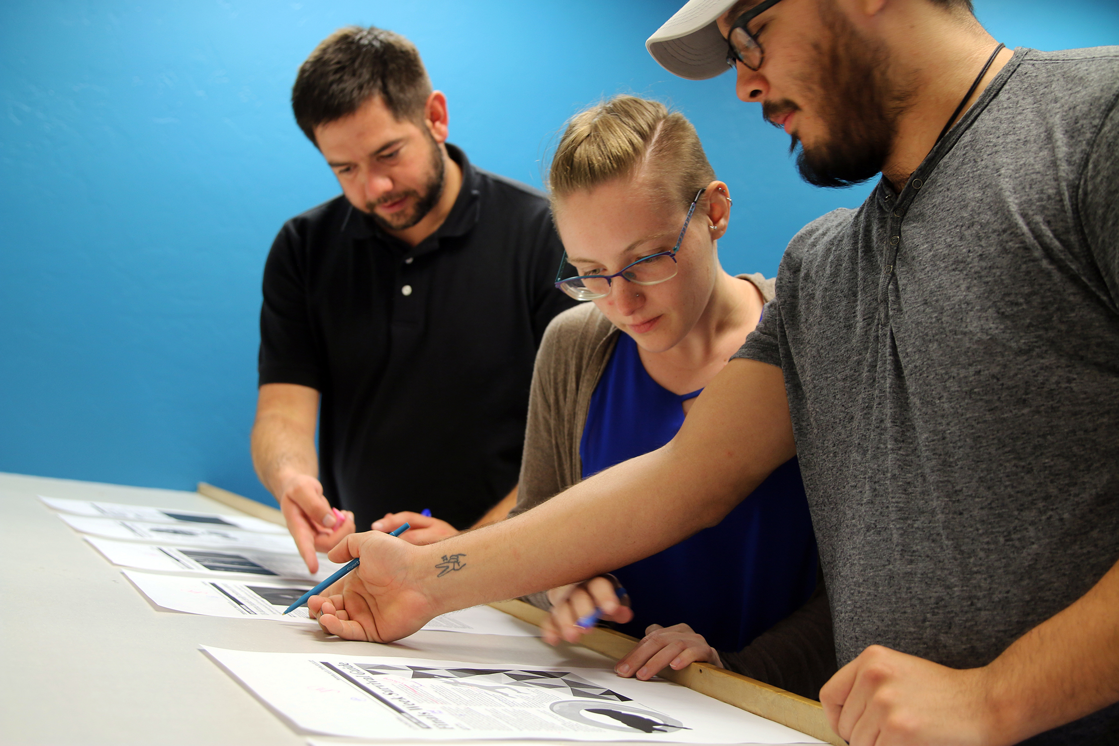 Students working on page layout