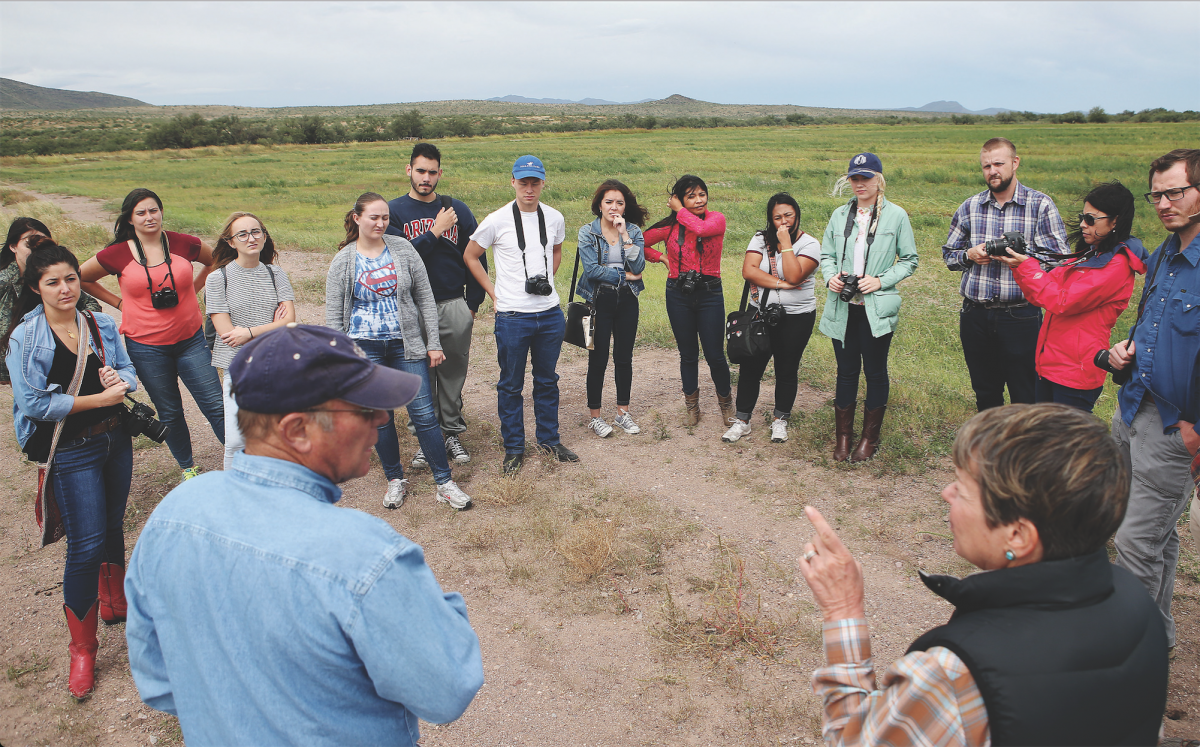 Jon Rowley and his wife, Peggy, gave students in the school's border reporting class a tour of their Amado ranch.