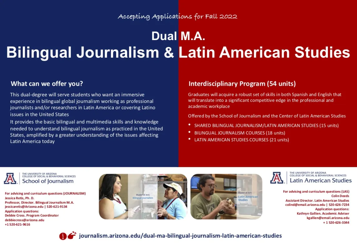 Dual degree info for M.A. in Bilingual Journalism and Latin Am. Studies