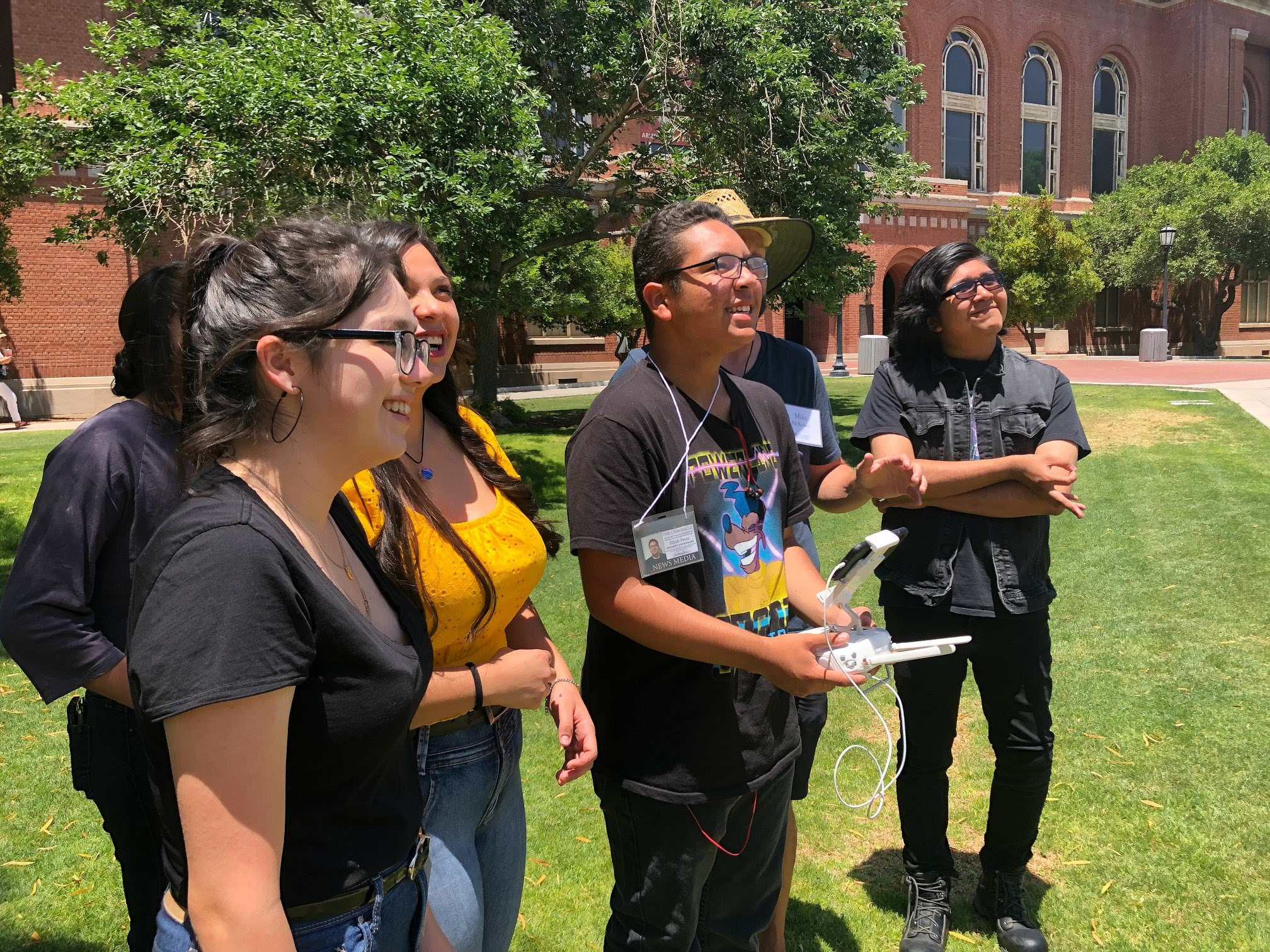 Students in 2019 workshop learning to fly drones