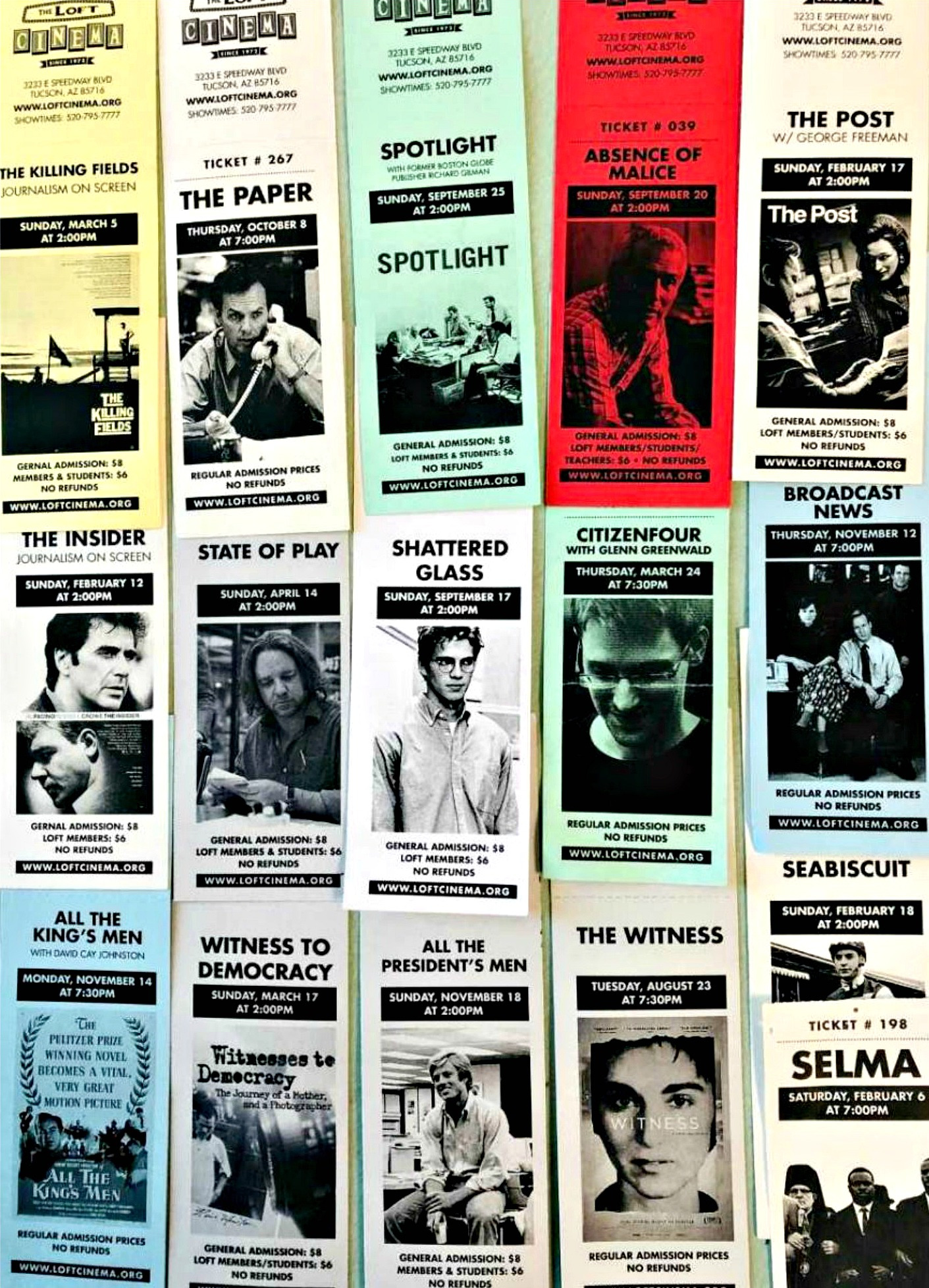 Collage of tickets from Loft journalism series