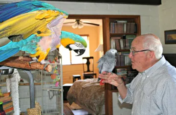 Joe Sharkey with his birds